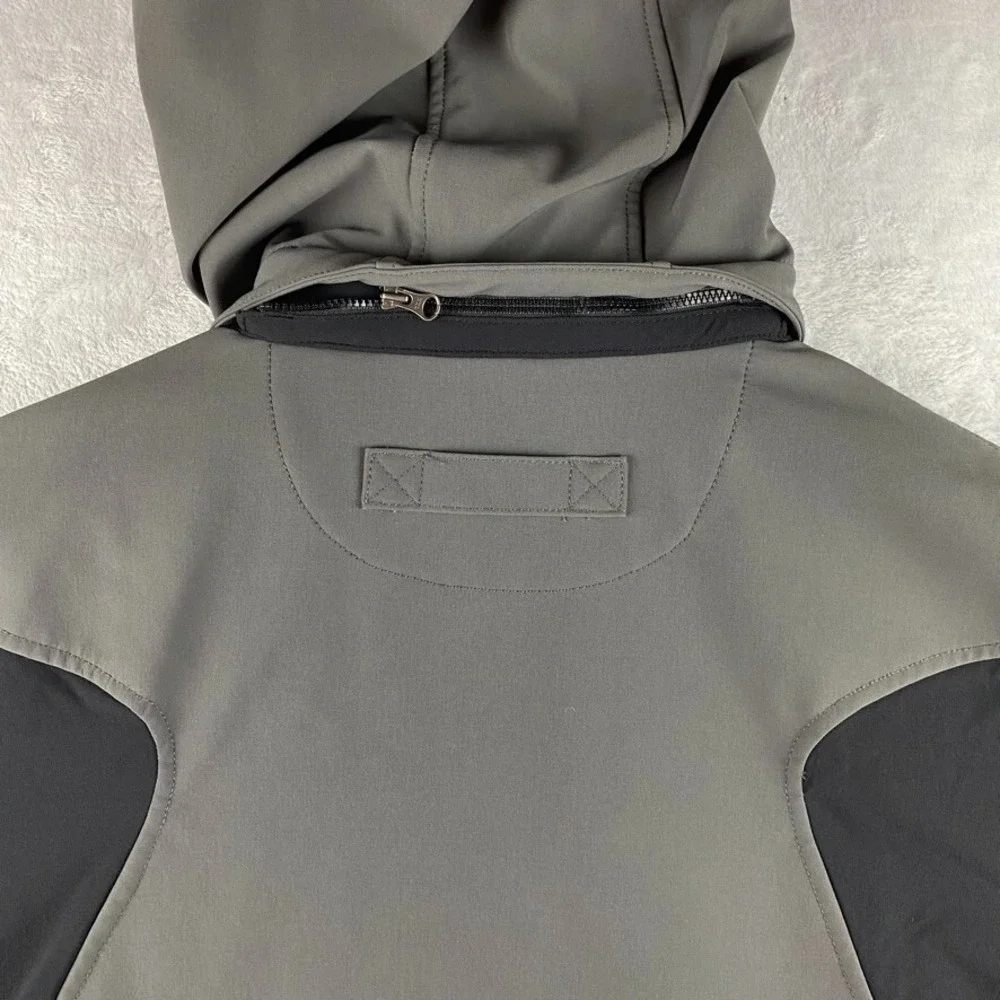 Duluth Trading Jacket Men Large Gray Black Hill Windfront Softshell Fleece Lined